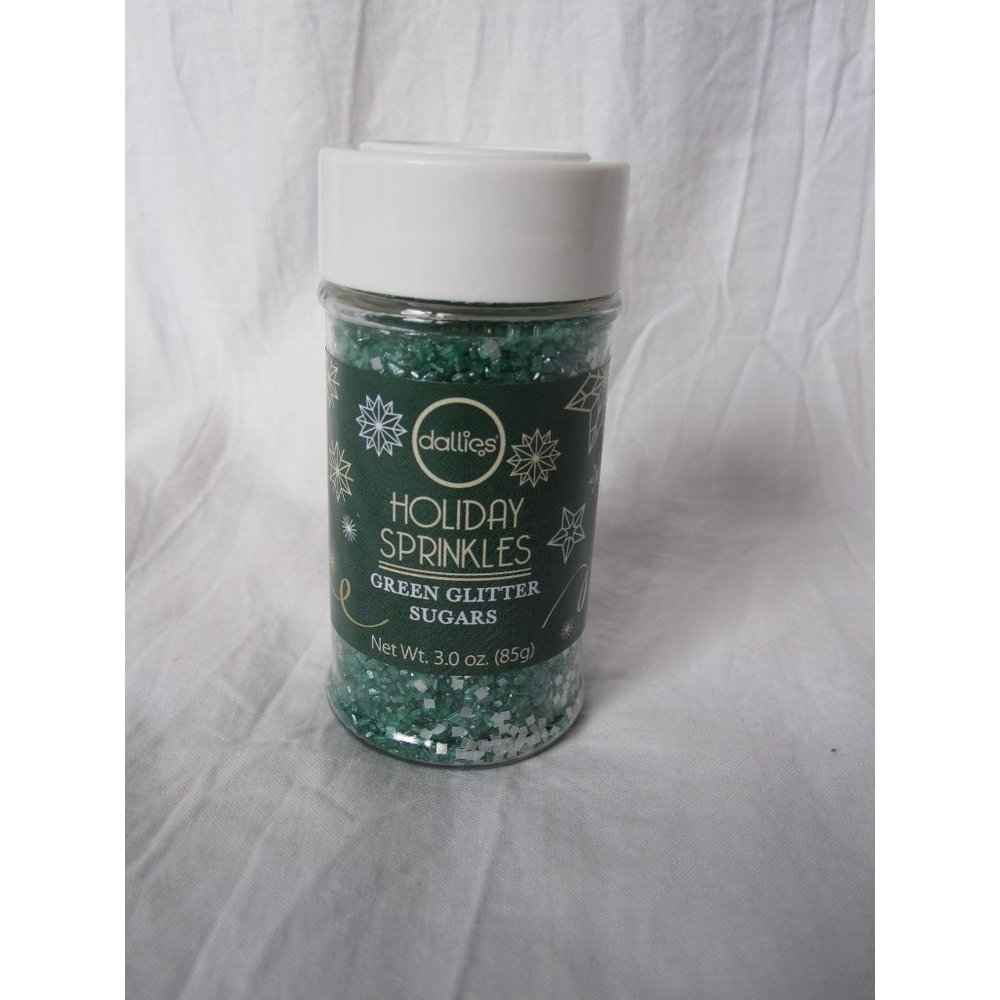NEW Holiday Sprinkles Green Glitter Sugar Crystals by Dallies 3 oz jar Sparkles‎